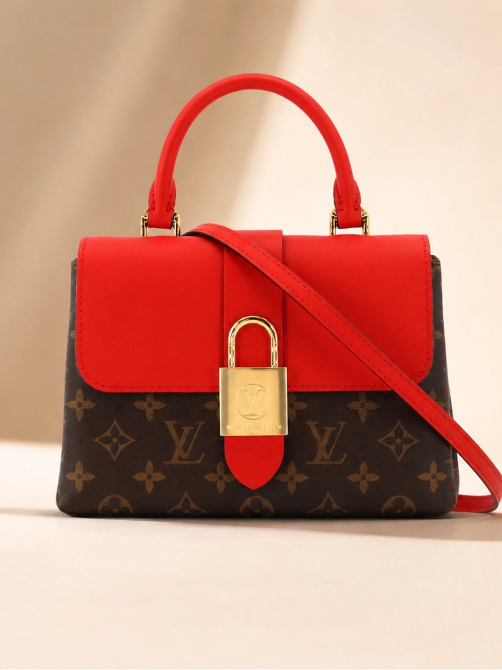 Louis Vuitton Brown Monogram Locky BB with Red Flap and Strap
